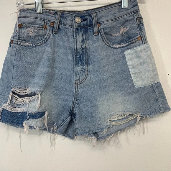 American Eagle Shorts Woman 0 90s Highest Rise Boyfriend Patchwork Rainbow Denim - Picture 2 of 12